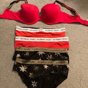 Victoria's Secret Red Bra and Black Star Panties Set